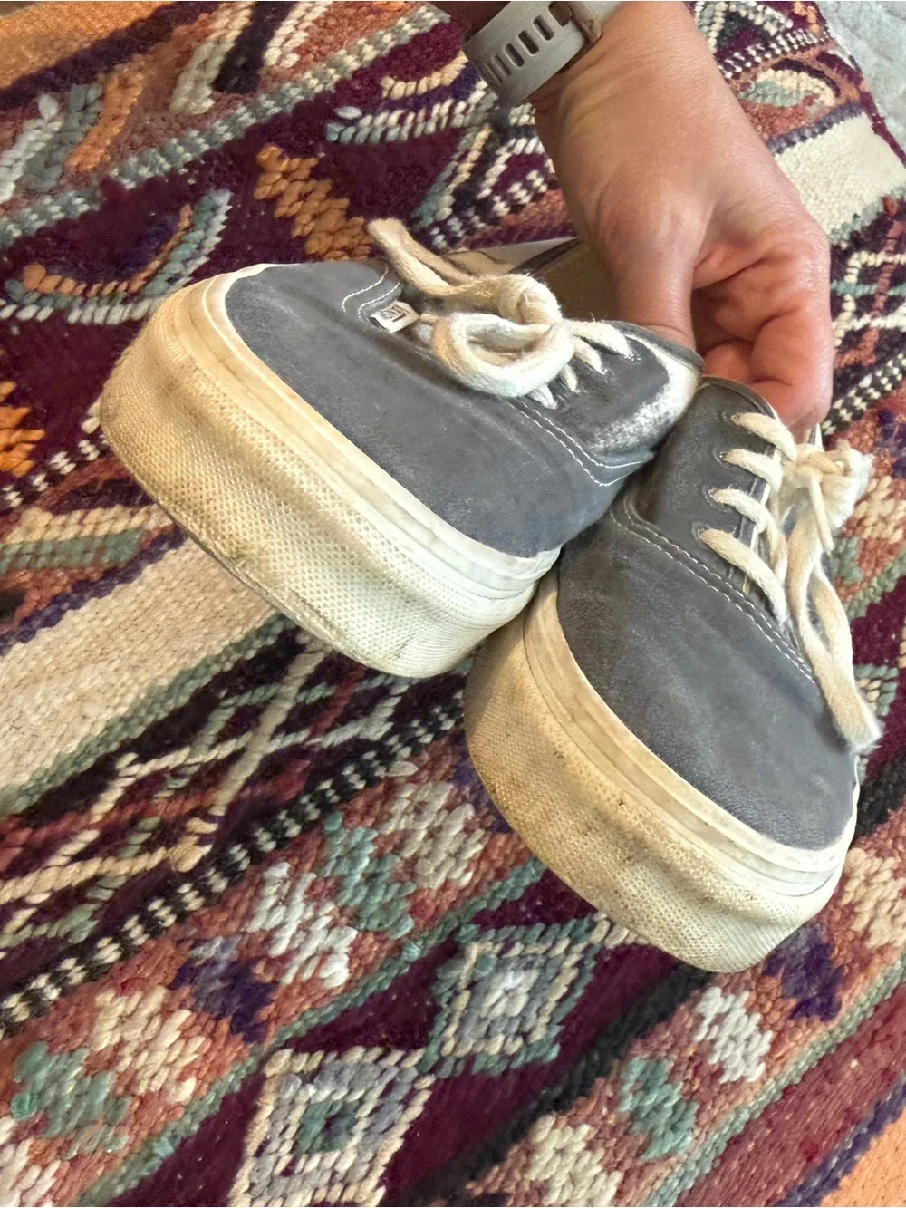 Vans Lace-Up Sneakers in Charcoal and White Organic Cotton Size 7.5/38
